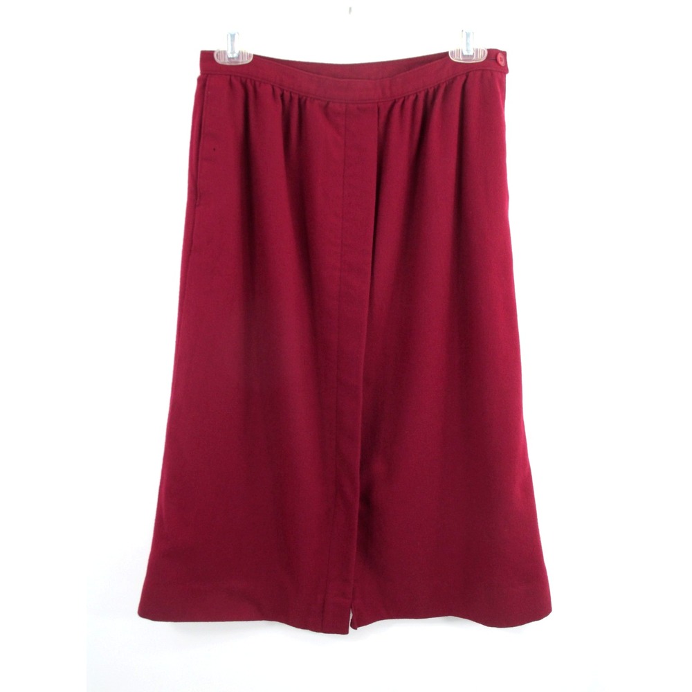 Pendleton Vintage 100% Wool Midi A-Line Skirt Red Pleated Pockets Womens 12